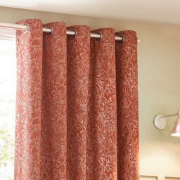 Wylder Nature Grantley Floral Jacquard Eyelet Curtain Pair in Burnt Orange - Size: 117 cm width x 183 cm drop - thumbnail 2