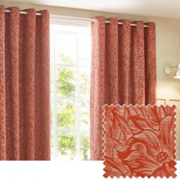 Wylder Nature Grantley Floral Jacquard Eyelet Curtain Pair in Burnt Orange - Size: 117 cm width x 183 cm drop - thumbnail 5