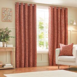 Wylder Nature Grantley Floral Jacquard Eyelet Curtain Pair in Burnt Orange - Size: 117 cm width x 183 cm drop