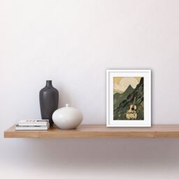 "Artery8 Wall Art Print Guitar on Mountain Landscape Morning at Campsite Artwork Framed 9X7 Inch in White - Size: W7"" x H9""" - thumbnail 2