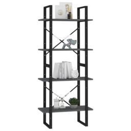 Berkfield Home 4-Tier Book Cabinet Grey 60x30x140 cm Solid Pine Wood - Size: 60 x 30 x 140 cm - thumbnail 4