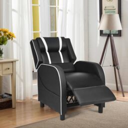 Gymax PU Leather Single Recliner Sofa Gaming Chair With Adjustable Footrest in White - thumbnail 7