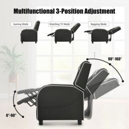 Gymax PU Leather Single Recliner Sofa Gaming Chair With Adjustable Footrest in White - thumbnail 2