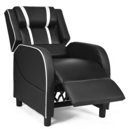 Gymax PU Leather Single Recliner Sofa Gaming Chair With Adjustable Footrest in White - thumbnail 1