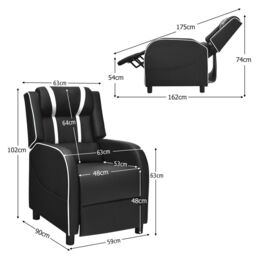 Gymax PU Leather Single Recliner Sofa Gaming Chair With Adjustable Footrest in White - thumbnail 5