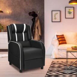 Gymax PU Leather Single Recliner Sofa Gaming Chair With Adjustable Footrest in White - thumbnail 6