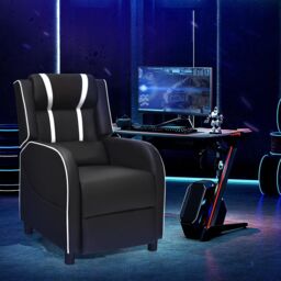 Gymax PU Leather Single Recliner Sofa Gaming Chair With Adjustable Footrest in White - thumbnail 8