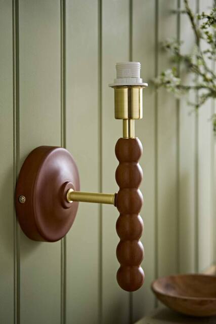 ValueLights Bobbins Wooden Bobble Wall Light Lamp Base in Walnut - image 1