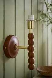 ValueLights Bobbins Wooden Bobble Wall Light Lamp Base in Walnut - thumbnail 1