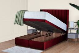UK Bed Furniture Victoria End Lift Divan Ottoman Bed with 54 Inch Headboard in Maroon - Size: Super King - thumbnail 2