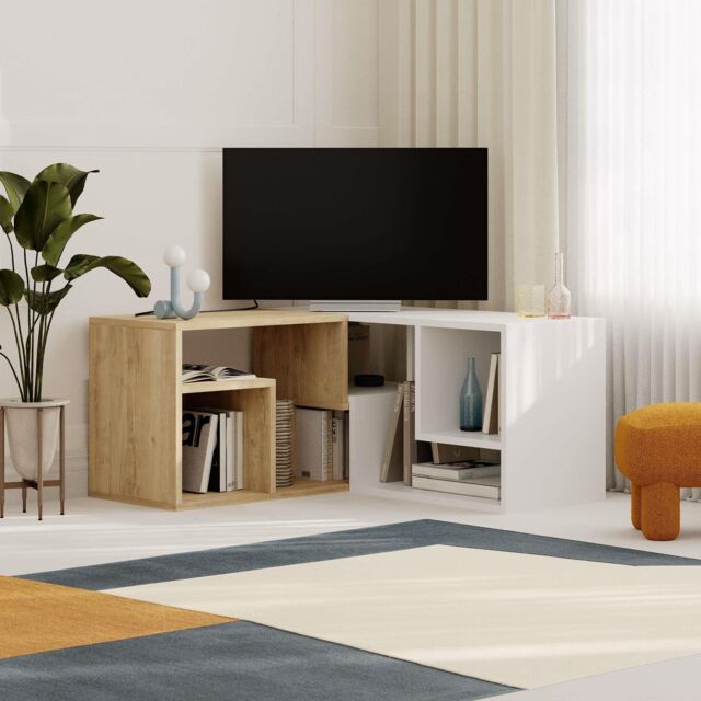 Decortie Glis' Modern Corner TV Unit for TVs Up to 35 Inches in White - Size: 1 Pack - image 1