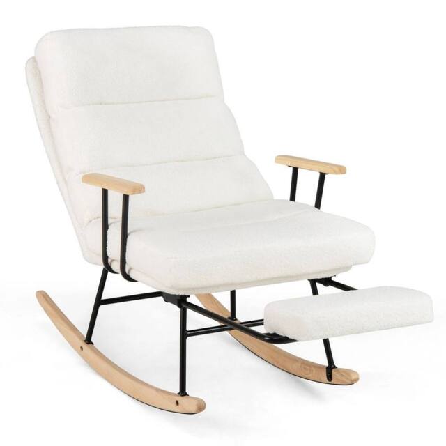 Kelvenix Nursery Rocking Chair Teddy Velvet in White - Size: 0.6m2 - image 1