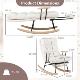 Kelvenix Nursery Rocking Chair Teddy Velvet in White - Size: 0.6m2 - thumbnail 2