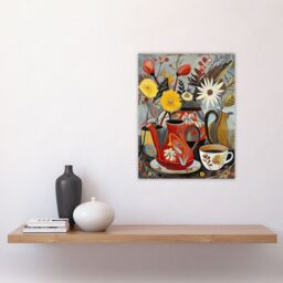 "Artery8 Coffee Pot Cup Wildflower Bouquet Vase Painting Wall Art Print - Size: W18"" x H24""" - thumbnail 4