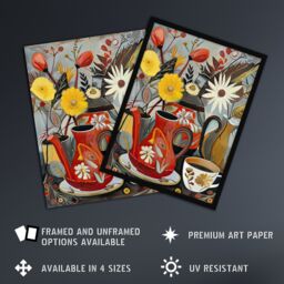"Artery8 Coffee Pot Cup Wildflower Bouquet Vase Painting Wall Art Print - Size: W18"" x H24""" - thumbnail 2