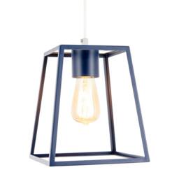 Happy Homewares Industrial Lantern Lamp Shade in Navy Blue with Square Top & Bottom in Midnight - thumbnail 2