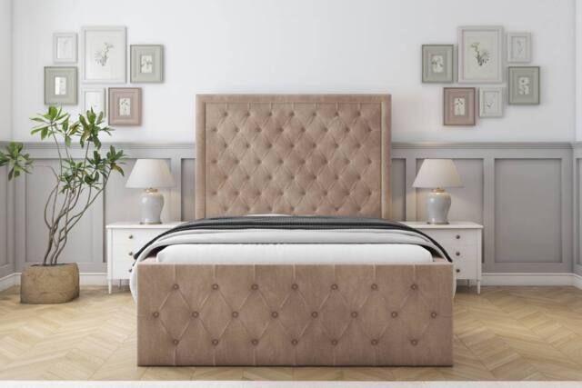 "Sloomy Vienna Naples Frame-Mattress - 50"" Upholstered Headboard in Light Brown - Size: Single" - image 1