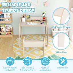Costway Desk & Chair Set Wooded Toddler Table & Chair Set in White - thumbnail 4