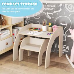 Costway Desk & Chair Set Wooded Toddler Table & Chair Set in White - thumbnail 3