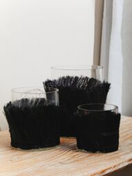 Orsina Coastal Styled Small Candle Holder, Modern Candle Holder, Round Glass Candle Holder in Black - thumbnail 2