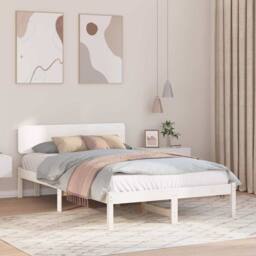 Berkfield Home Bed Frame with Headboard White 140x190 cm Solid Pine Wood - thumbnail 2