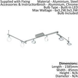 Loops Wall 9 Spot Light Aluminium Chrome Shade Satined Plastic Bulb LED 6x3.2W 3x3.3W - thumbnail 2