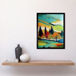 "Artery8 Wall Art Print Colourful Autumn Landscape Scotland Hillside Forest Oil Painting Art Framed - Size: W12"" x H16""" - thumbnail 2