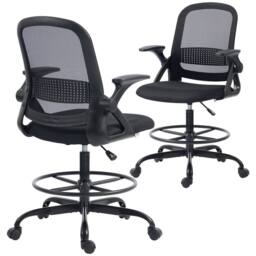 HOMCOM Mesh Painting Chair, Rolling Desk Chair with Flip-up Armrests, Black - Size: Armchair - thumbnail 2
