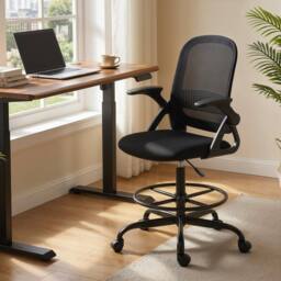 HOMCOM Mesh Painting Chair, Rolling Desk Chair with Flip-up Armrests, Black - Size: Armchair