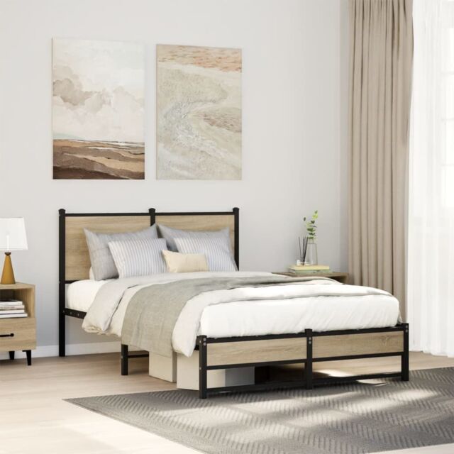 Berkfield Home Metal Bed Frame without Mattress Sonoma Oak 120x190 cm Small Double in Brown - image 1