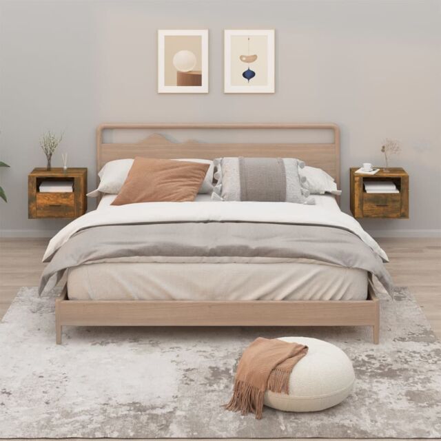 Berkfield Home Wall-mounted Bedside Cabinets 2 pcs Smoked Oak 50x36x40 cm in Brown - Size: 50 x 36 x 40 cm - image 1