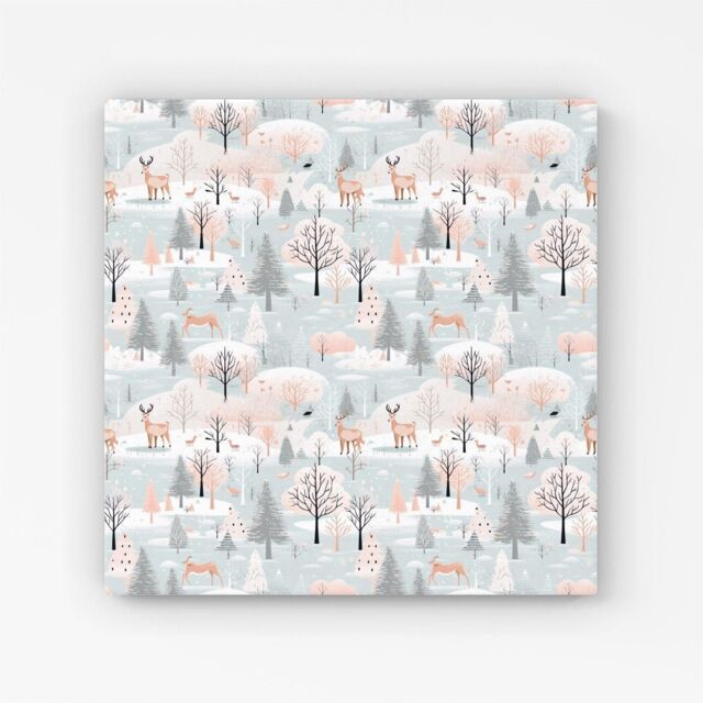 "Warren Reed - Designer Whimsical Christmas Winter Wonderland Canvas in Blue - Size: W16"" x H16""" - image 1