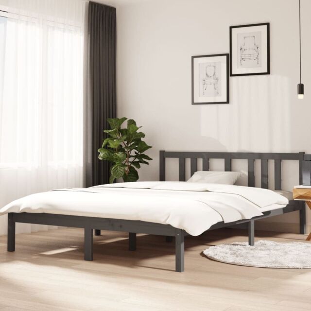 Berkfield Home Bed Frame Grey Solid Wood 140x200 cm - image 1