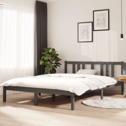 Berkfield Home Bed Frame Grey Solid Wood 140x200 cm - thumbnail 1