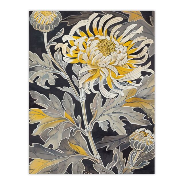 "Artery8 Yellow Chrysanthemum Flower Detailed Artwork Wall Art Print - Size: W24"" x H32""" - image 1