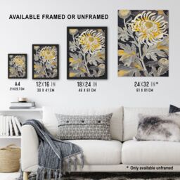 "Artery8 Yellow Chrysanthemum Flower Detailed Artwork Wall Art Print - Size: W24"" x H32""" - thumbnail 3