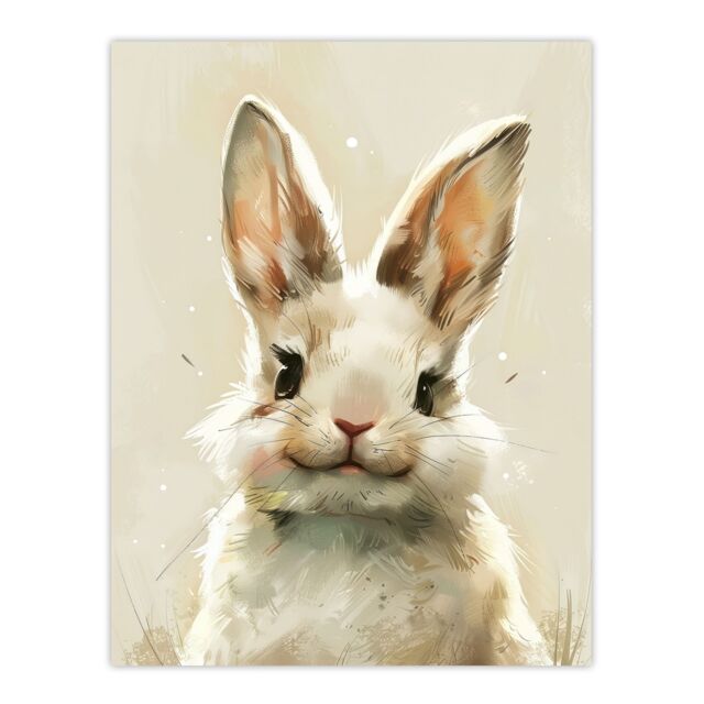 "Artery8 Happy Smiling Bunny Rabbit Cute Animal Portrait Wall Art Print in Beige - Size: W24"" x H32""" - image 1