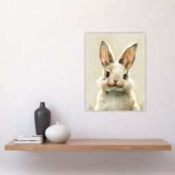 "Artery8 Happy Smiling Bunny Rabbit Cute Animal Portrait Wall Art Print in Beige - Size: W24"" x H32""" - thumbnail 4