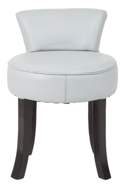 Orsina Grey Rounded Chair, Leather Upholstered Lounge Chair With Black Teak Wood Legs, Low Back Armchair With Studs - image 1