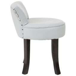 Orsina Grey Rounded Chair, Leather Upholstered Lounge Chair With Black Teak Wood Legs, Low Back Armchair With Studs - thumbnail 3