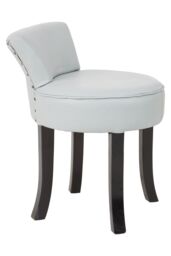 Orsina Grey Rounded Chair, Leather Upholstered Lounge Chair With Black Teak Wood Legs, Low Back Armchair With Studs - thumbnail 2