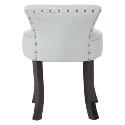 Orsina Grey Rounded Chair, Leather Upholstered Lounge Chair With Black Teak Wood Legs, Low Back Armchair With Studs - thumbnail 4