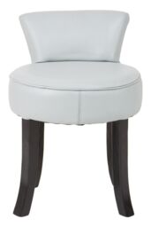 Orsina Grey Rounded Chair, Leather Upholstered Lounge Chair With Black Teak Wood Legs, Low Back Armchair With Studs - thumbnail 6