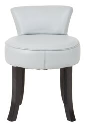 Orsina Grey Rounded Chair, Leather Upholstered Lounge Chair With Black Teak Wood Legs, Low Back Armchair With Studs