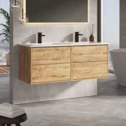 Banyetti Venti 1200mm Wall Hung Vanity Unit with Lira Basin - Ostippo Oak in Light Oak - thumbnail 3