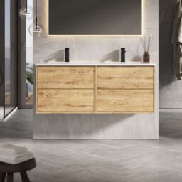 Banyetti Venti 1200mm Wall Hung Vanity Unit with Lira Basin - Ostippo Oak in Light Oak