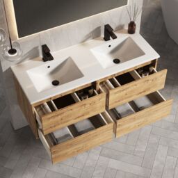 Banyetti Venti 1200mm Wall Hung Vanity Unit with Lira Basin - Ostippo Oak in Light Oak - thumbnail 4