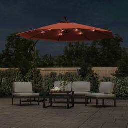 Berkfield Home Cantilever Umbrella with LED Lights & Steel Pole Terracotta in Orange - thumbnail 1