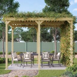 Rutland County Garden Furniture Ltd Shade Pergola - Wood - L360 x W420 x H270 cm - Rustic Brown in Light Green - thumbnail 2
