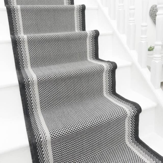 runrug Stair Runner Carpet - Reversible & Durable, 2mm - 'Geo' in Black - Size: 60 cm x 540 cm - image 1